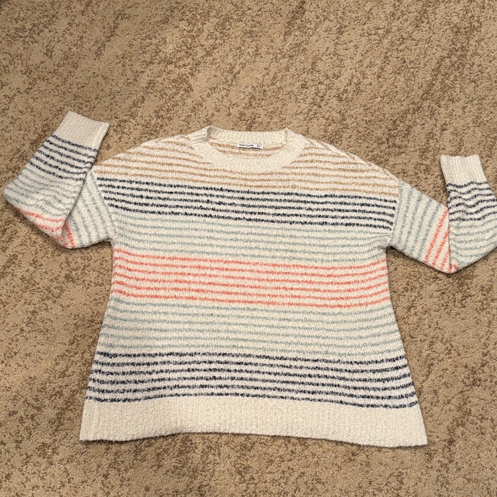Pink Clover Striped Sweater in Cream, Navy, and Pink